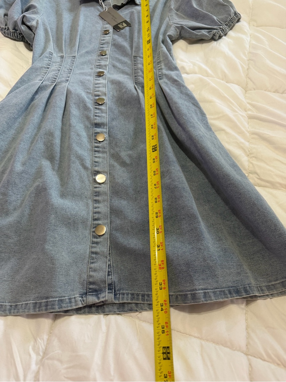 Light Blue Denim Button-Front Women's Dress - Picture 3 of 9